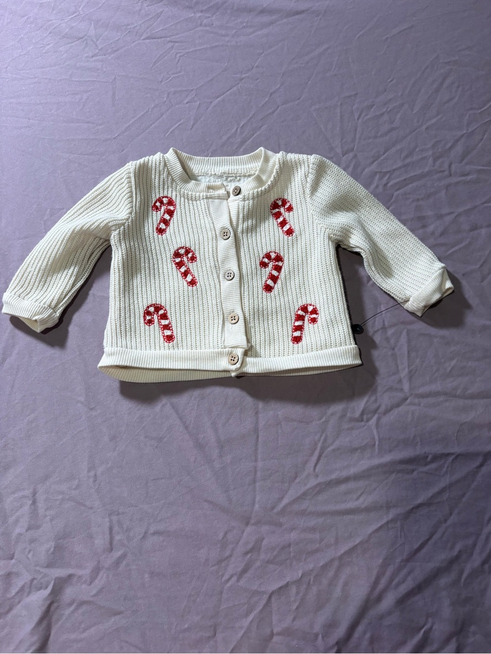 Knit Cardigan with Red Candy Canes